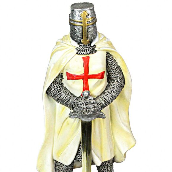 Medieval Templar Knight in Battle Holding Sword Armor Statue - Picture 6 of 9